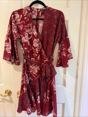 Vince Camuto Wine Red Floral Wrap Dress